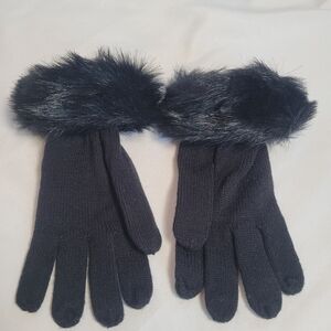 Vintage Women's Knit Gloves w/ Faux Fur Black